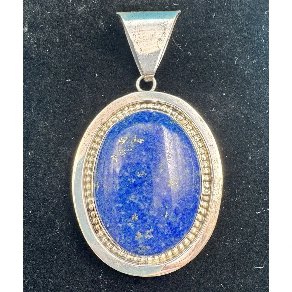 Q. Song Sterling Silver Lapis Lazuli Large Oval Statement Pendant Signed 50.5g